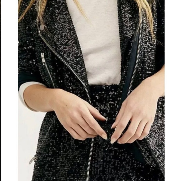 Free People Jacket Midnight size Small NWOT Black Sequins - Picture 1 of 8